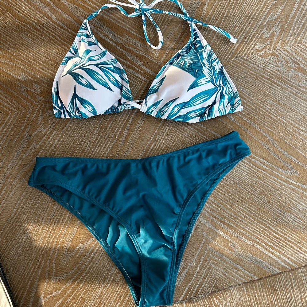 Tropical Triangle Top Bikini Bottoms Matching Romper Cover Up Swim Set Swimsuit - Picture 8 of 16